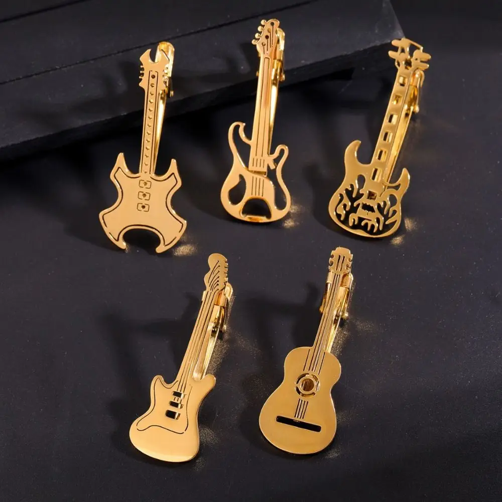 Fashion Treble Clef Gitar Dasi Klip Instrumen Baja Titanium Catatan Musik Dasi Pin Punk Hip Hop Piano Dasi Gesper Pria