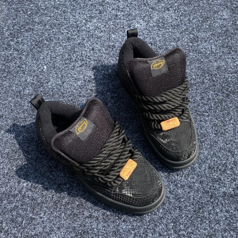 Unisex Red Snake Texture Platform Sneakers Large Size Skate Shoes with Hook&Loop Street Style Thick Sole for Height Boost