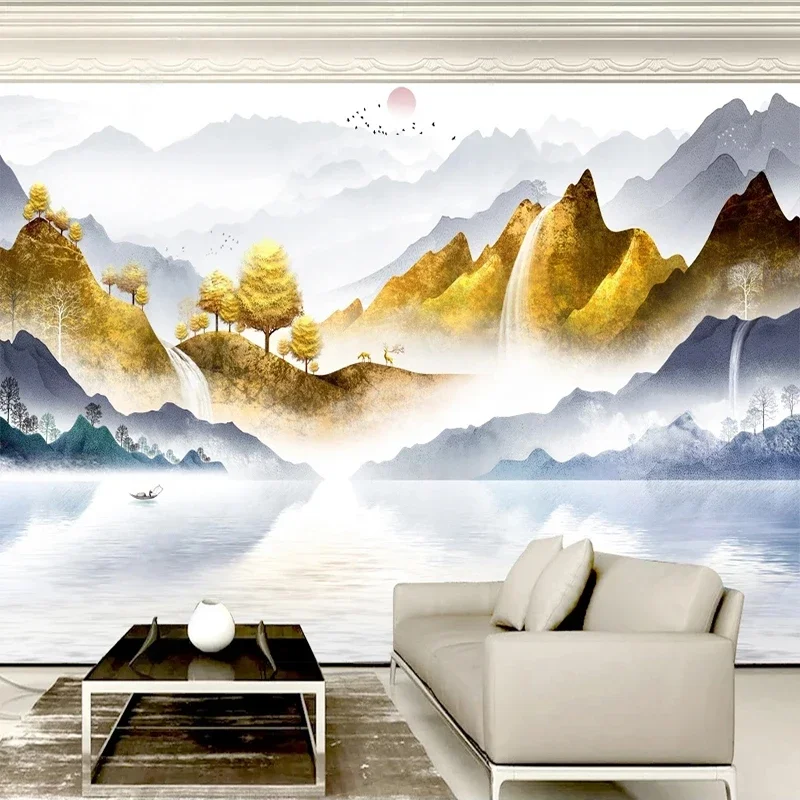 Photo Wall Mural Abstract Golden Artistic Conception Landscape 3D Fresco Wall Cloth Living Room Bedroom Background 3D Wallpaper