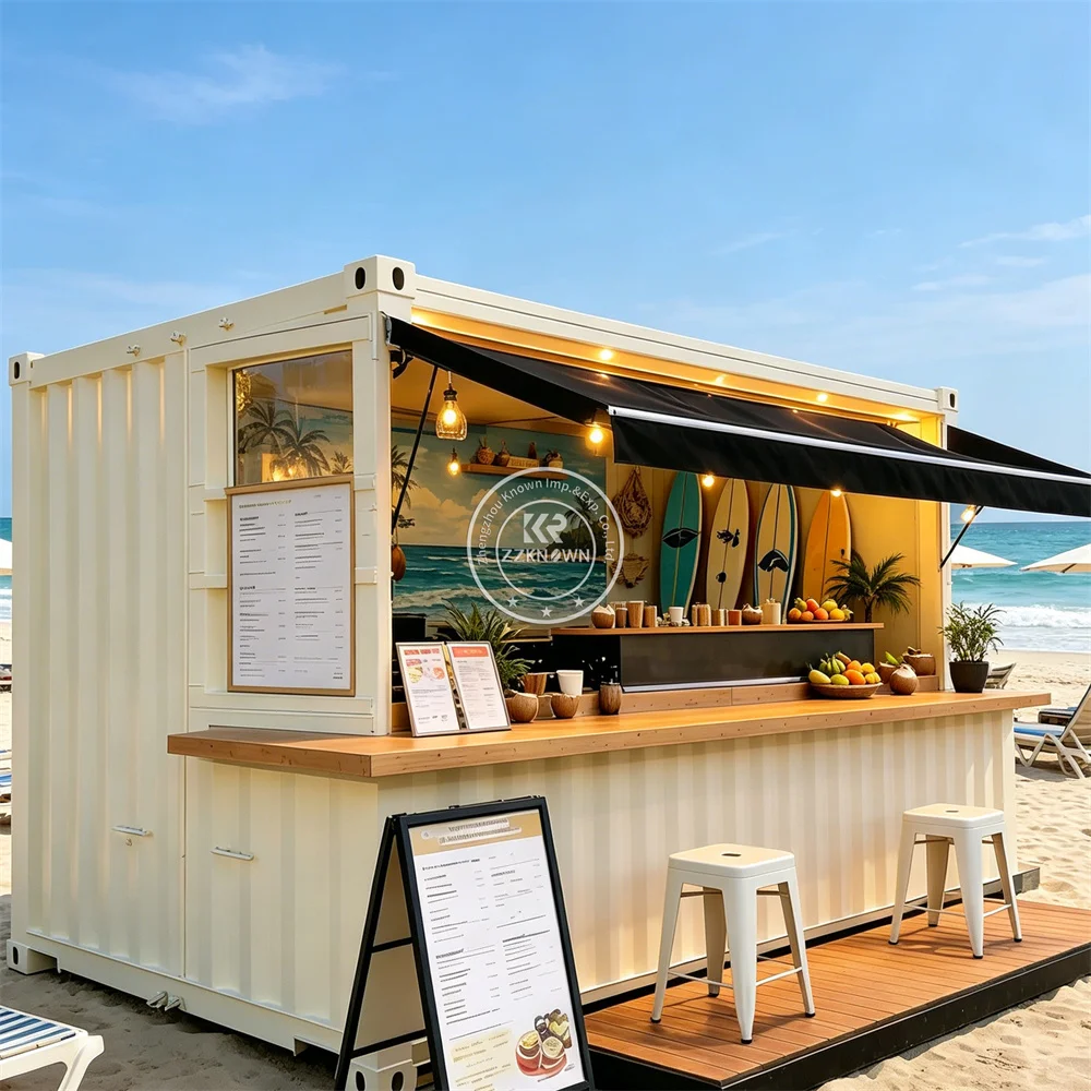 Outdoor Mobile Food Container Truck Juice Coffee Tea Bubble Tea Kiosk Expandable Container Bar With Kitchen Setup