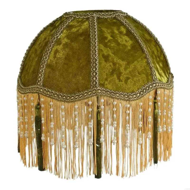 Decorative Fabric Lamp Shade with Beaded Fringe, Soft Light Shade for Indoor Accent Lighting and Bedroom Styling