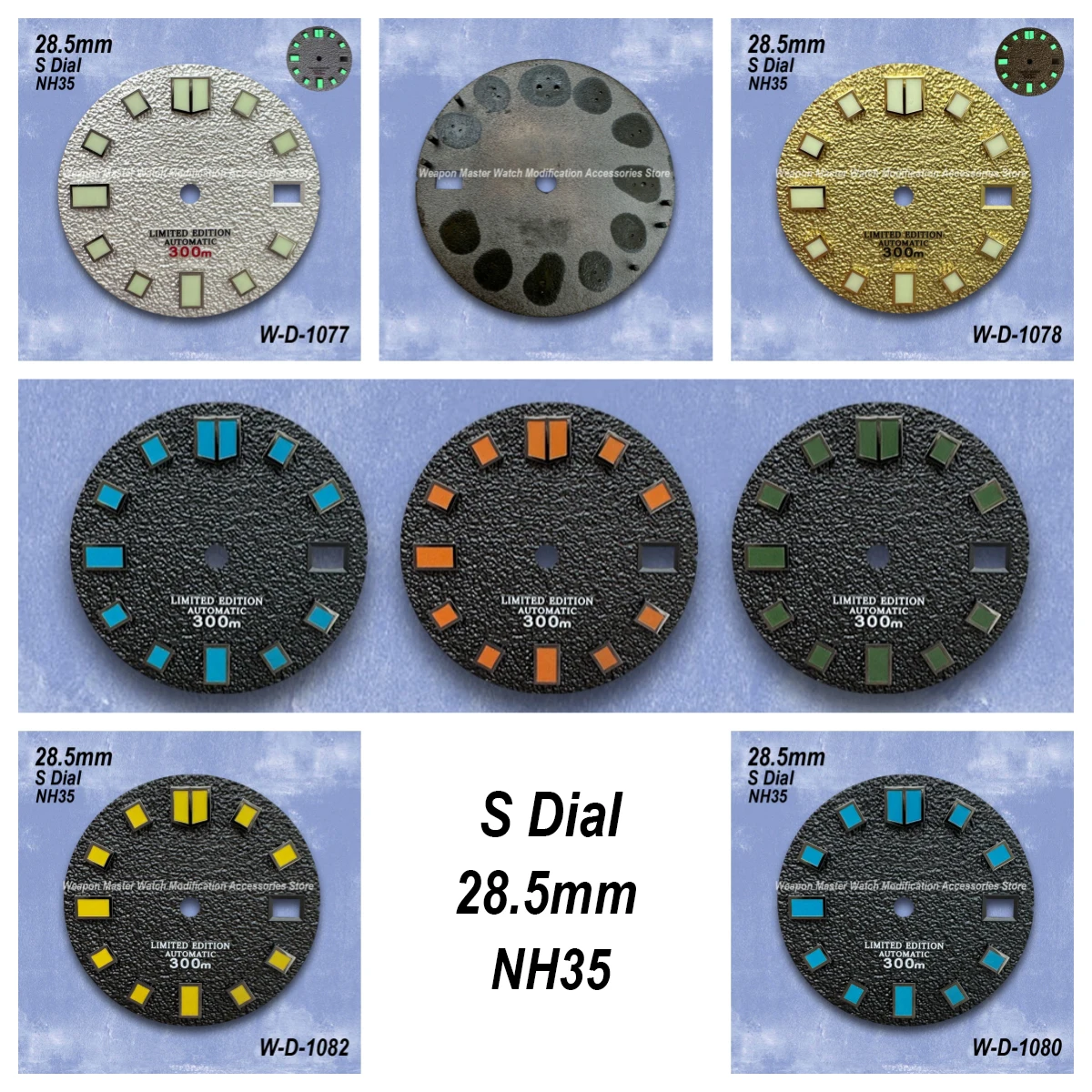 

28.5mm S Logo Black Matte Dial Fit NH35/NH36/7S Japanese Movement Green/No Luminous High-Quality Watch Modification Accessories