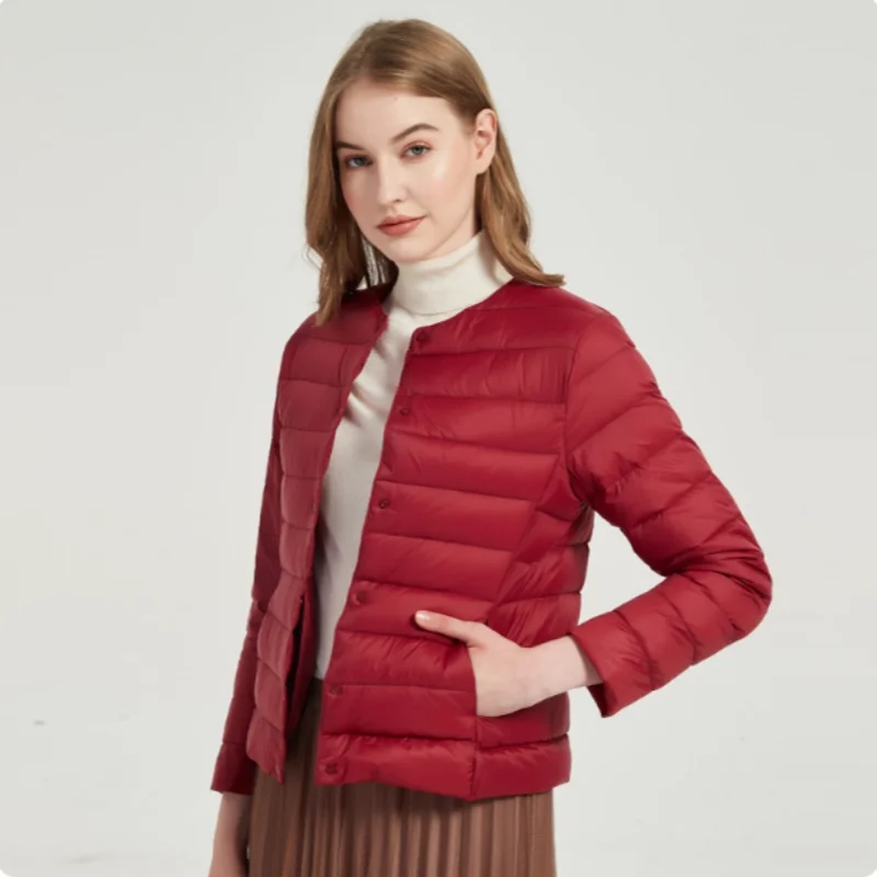 Chaqueta ligera de otoño e invierno para mujer, plumón de pato blanco de gama alta, cuello redondo, cuello en V, forro corto que combina con todo, novedad de 2025