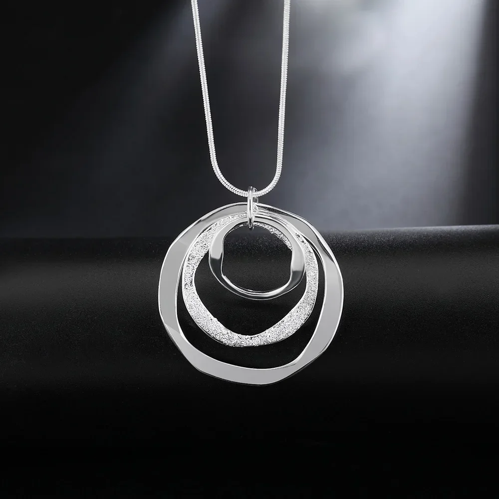 

Fashion Fine Brand 925 Sterling Silver Necklace For Women Luxury Wedding Jewelry Bohemia Three Circle Pendants Chain Neckalce