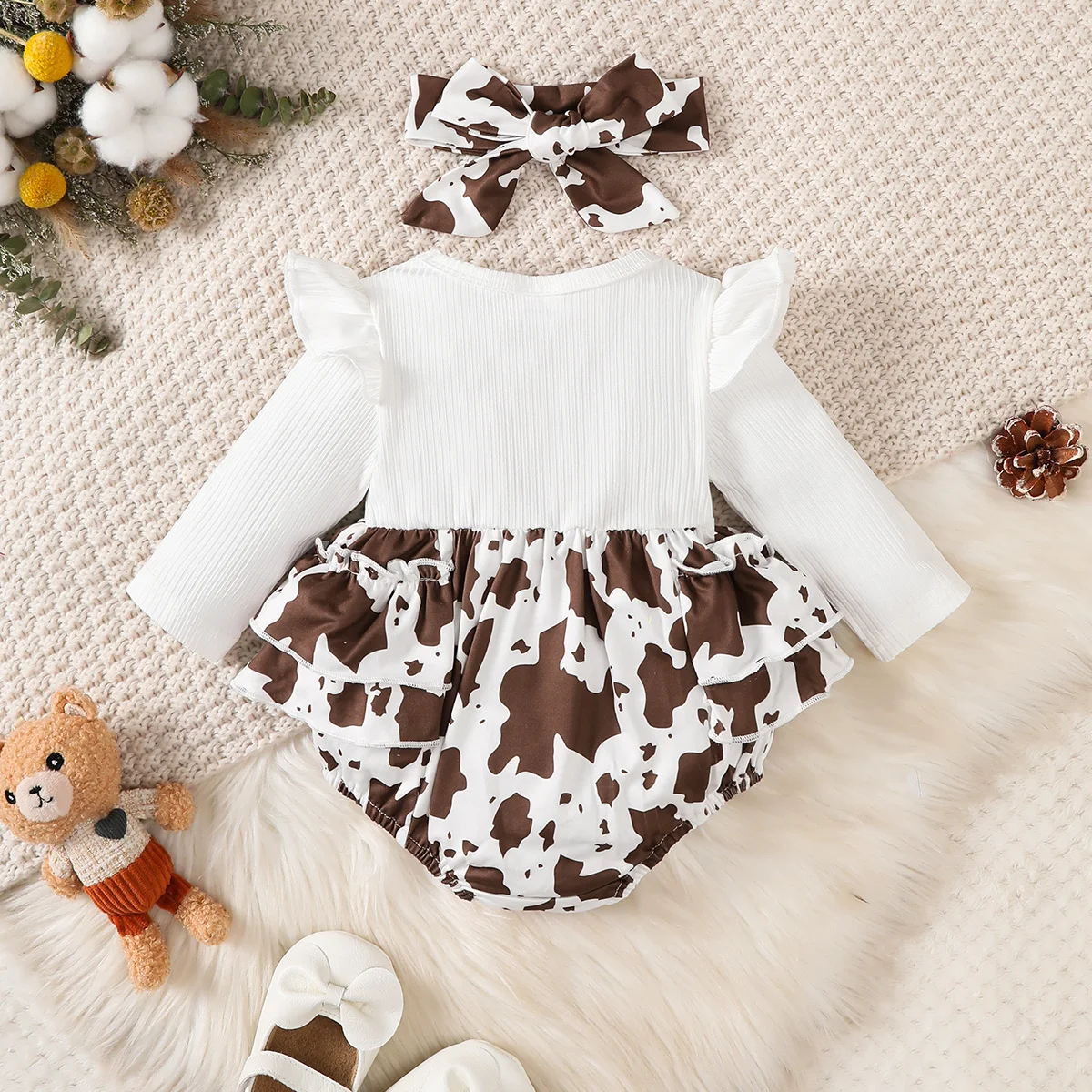 0-18 أشهر طفلة ارتداءها بأكمام طويلة تيدي بير ارتداءها عقال 2 قطعة/المجموعة طفلة الخريف ارتداءها لحديثي الولادة لطيف