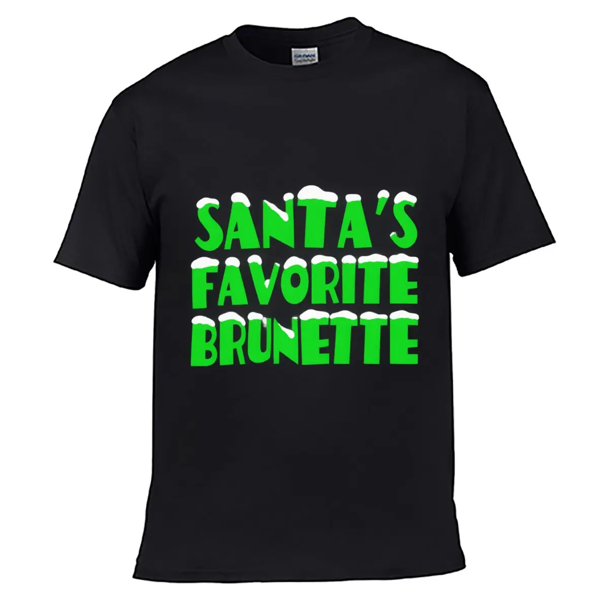 Santas Favorite Brunette Christmas Green Lettering Casual T-shirt
