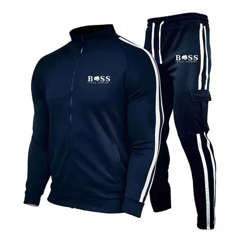 Men's outdoor suit sweatshirt, sports and casual zipper splicing pants two-piece set