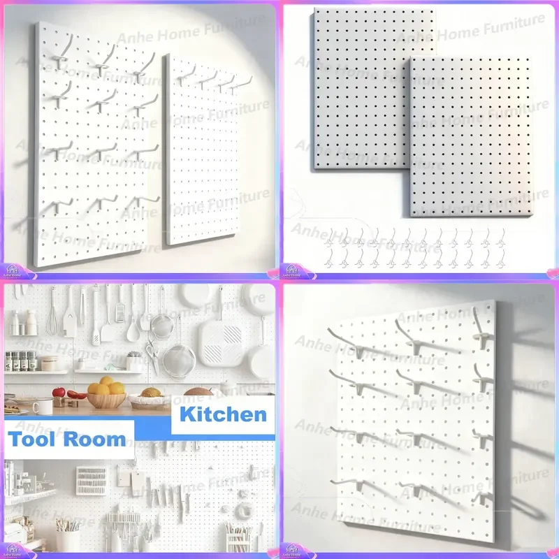 Metal Pegboard 2 Panels with 24 Hooks Wall Mounted Storage Organizer for Garage Kitchen Bathroom Workshop Home Organization