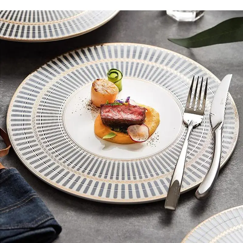 Electroplating Geometry Ceramic Flat Plate Steak Salad Pasta Plates Restaurant Molecular Cuisine Tableware