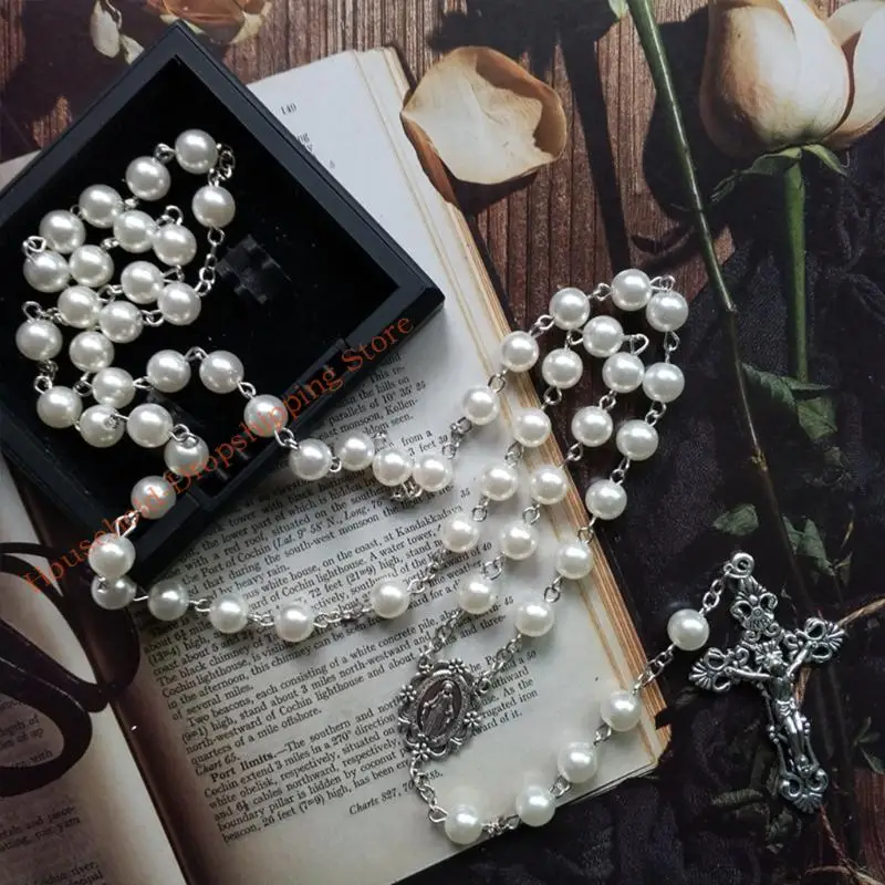 85AD 8MM صلاة حبات القلادة المسبحة ماري يسوع من أجل صليب قلادة كاثوليكية المجوهرات الدينية سحر الهدايا #5