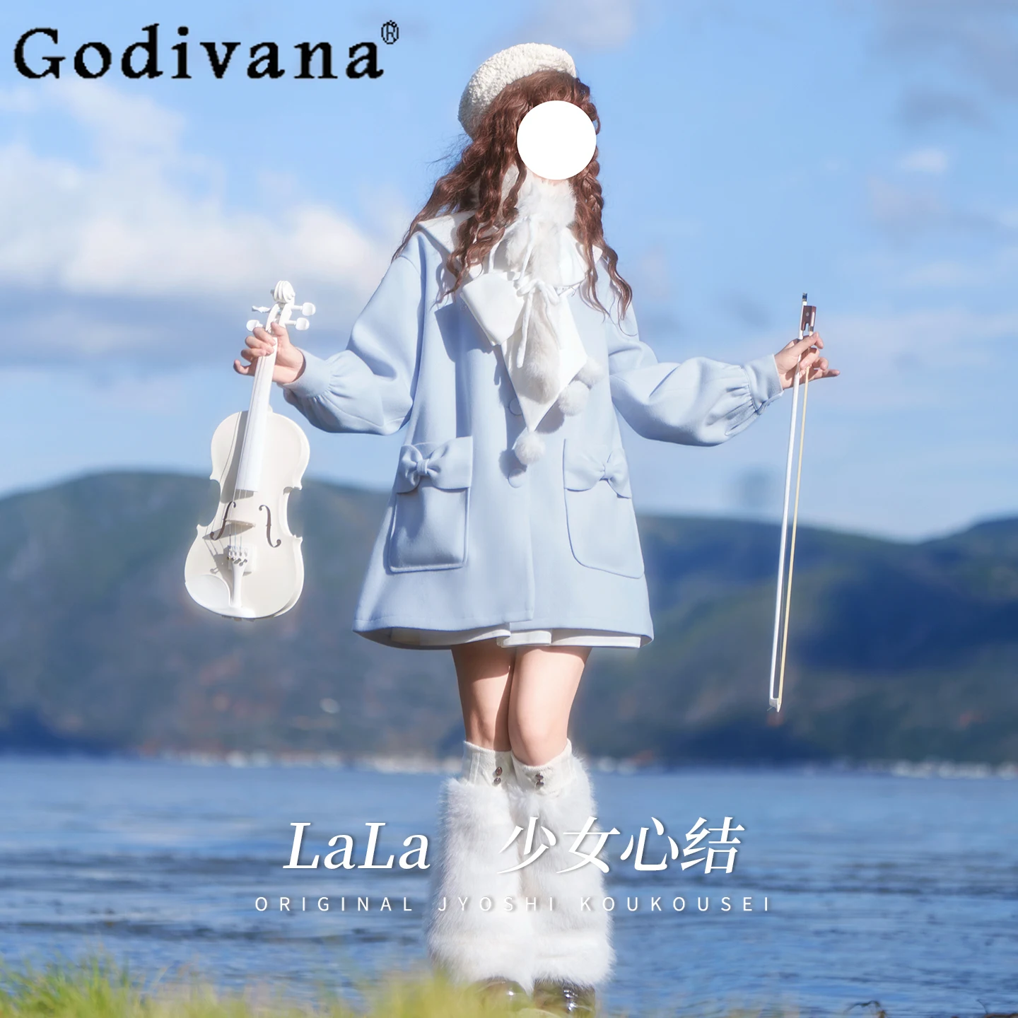 

Японская милая синяя длинная куртка в стиле Лолиты для девочек, осень-зима, новые женские свободные тонкие пальто Kawaii, верхняя одежда Y2K, юбка