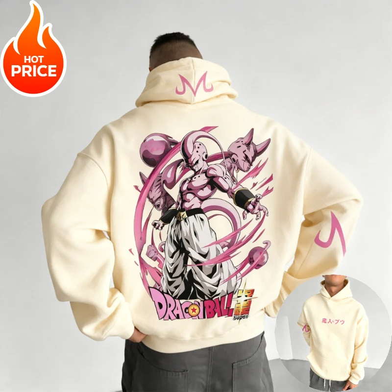 Anime Dragon Ball Majin Buu Harajuku 2026 Streetwear Męska Bluza Vintage z Kapturem Zimowa Damska Oversize Bluza z Długim Rękawem