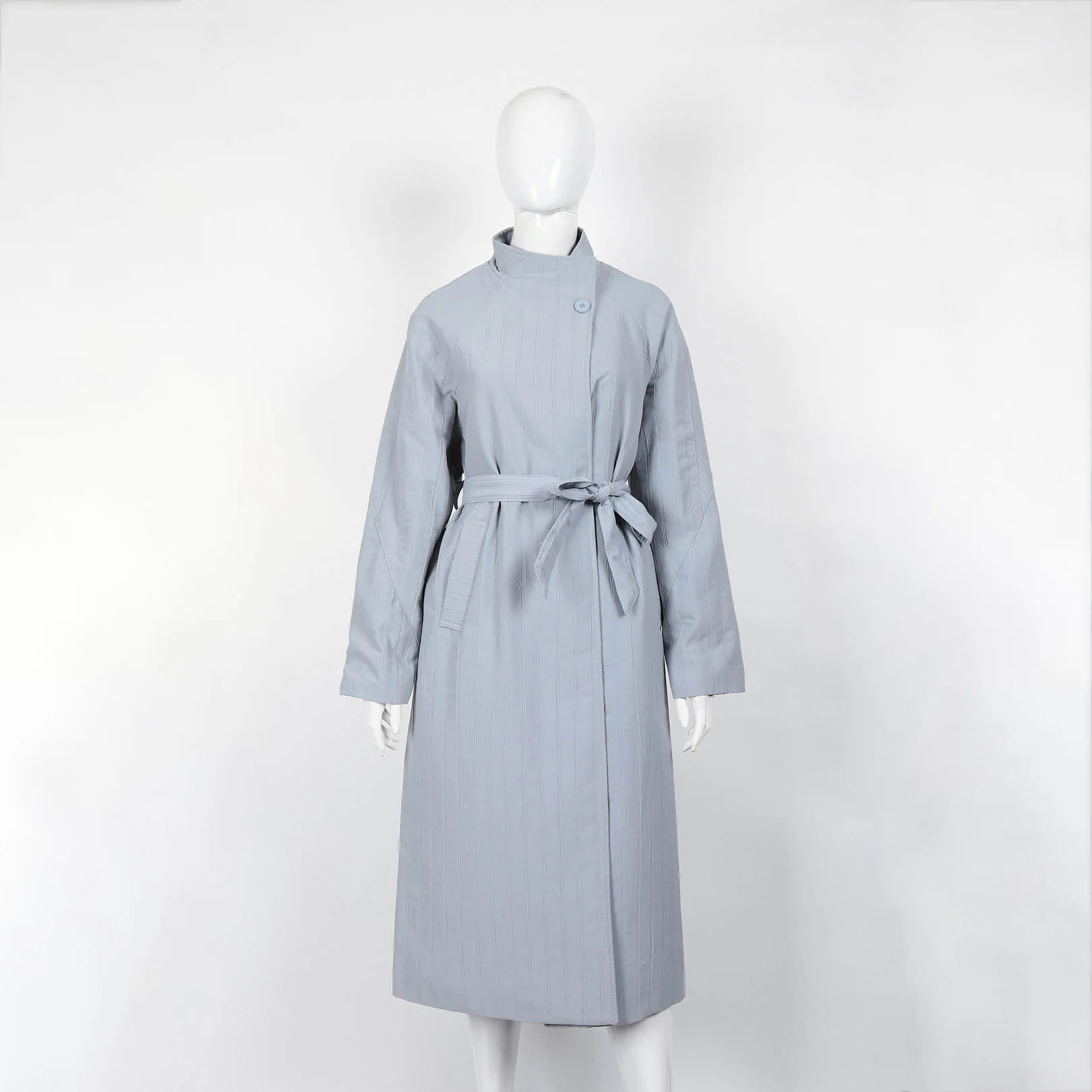 

Women's Light Blue Trench Coat with Belt Spring 2025 Fashion High quality Stand Collar Long Sleeve Elegant Casual Outerwear