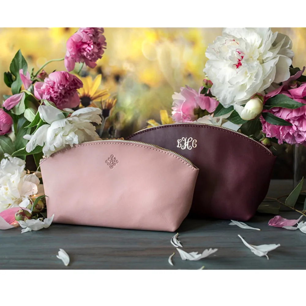 Leather makeup bag Personalized Bridesmaid gift ideas makeup bag for women Leather makeup case make up bag monogram leather toil