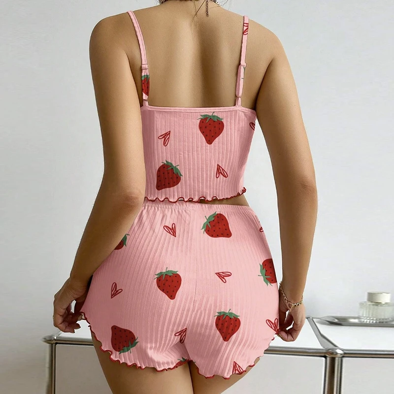 

Summer Girl Love Printed Pure Desire Pajama Strap Shorts Home Clothes Set