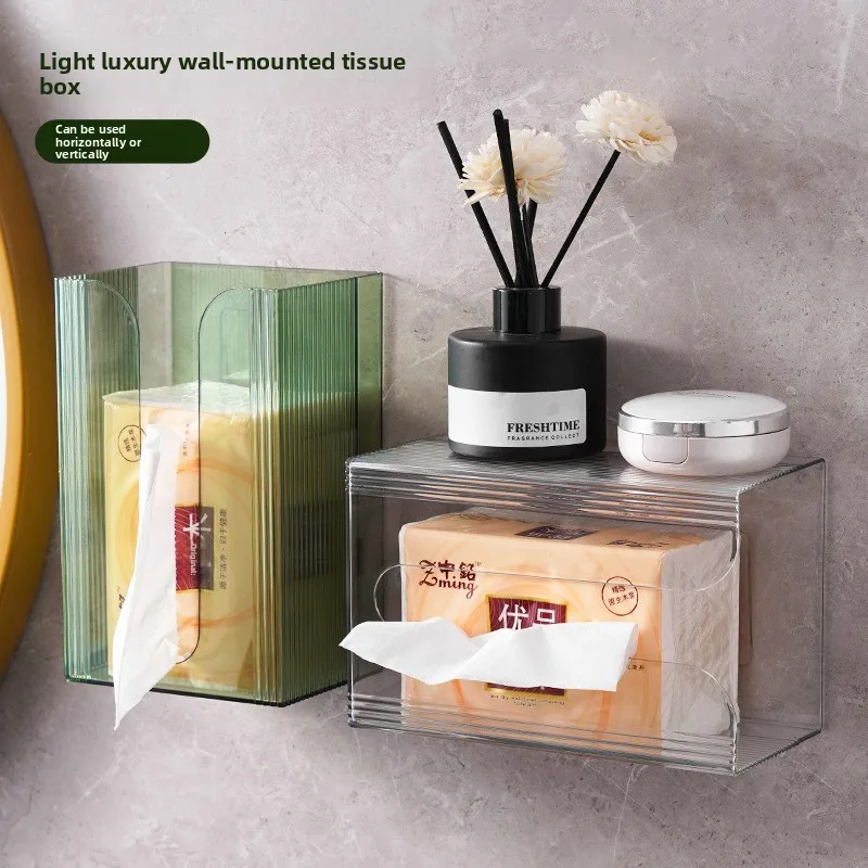 Tissue Box Wall-mounted Non-punching Household Bathroom Face Towel Storage Toilet Paper Drawing Kitchen Upside Down Rack