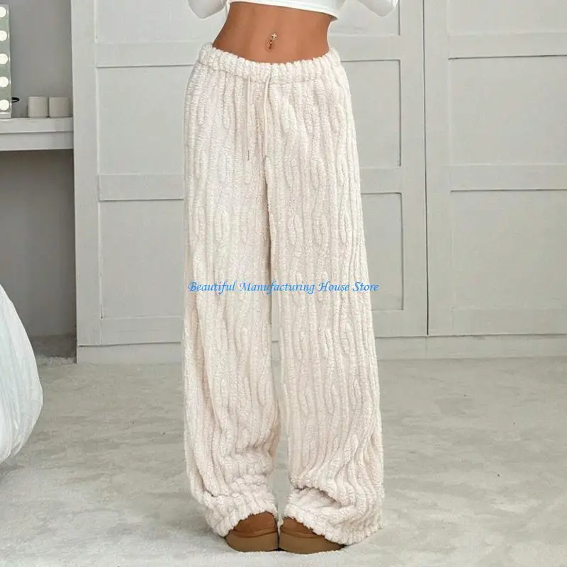 E56A Quần pyjama nữ vải nỉ nhung, quần dây rút thoải mái có túi, quần mùa đông ấm áp