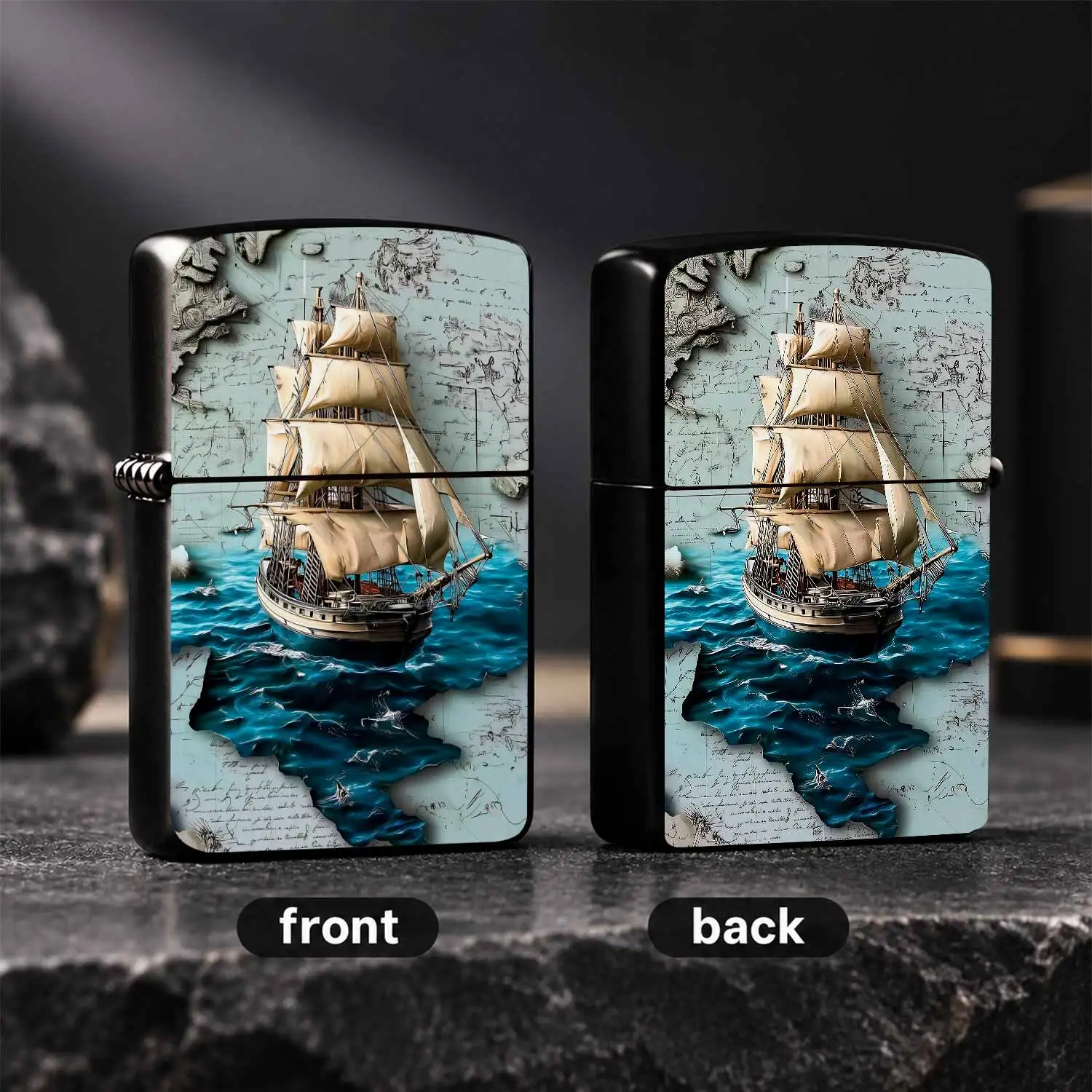 Vintage Nautical Sailboat Printed Lighter, Exquisite Antique Nautical Map Art Decor, Portable Stylish Ignition Tool For Daily Use, Travel Collection, Gifting Scenarios, Durable Unique Practical Accessory With Retro Aest A Humorous And Inter