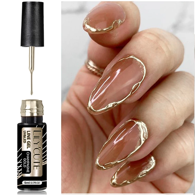 LILYCUTE 5ml Super-Bright Metallic Liner Gel Polish Gold Silver Mirror Gel Nail Polish French Style Drawing Line Nail Art Vernis