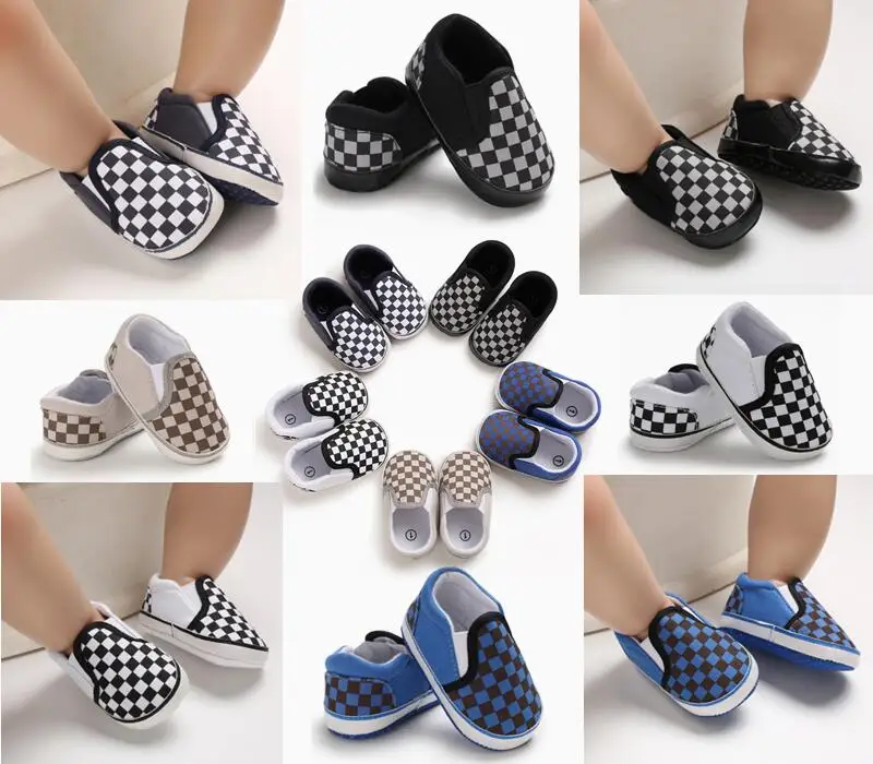 Newborn Baby Toddler Baby Boy Crib Shoes Canvas Soft Sole Sneakers Plaid Non-Slip First Walkers Sneakers 0-18 M