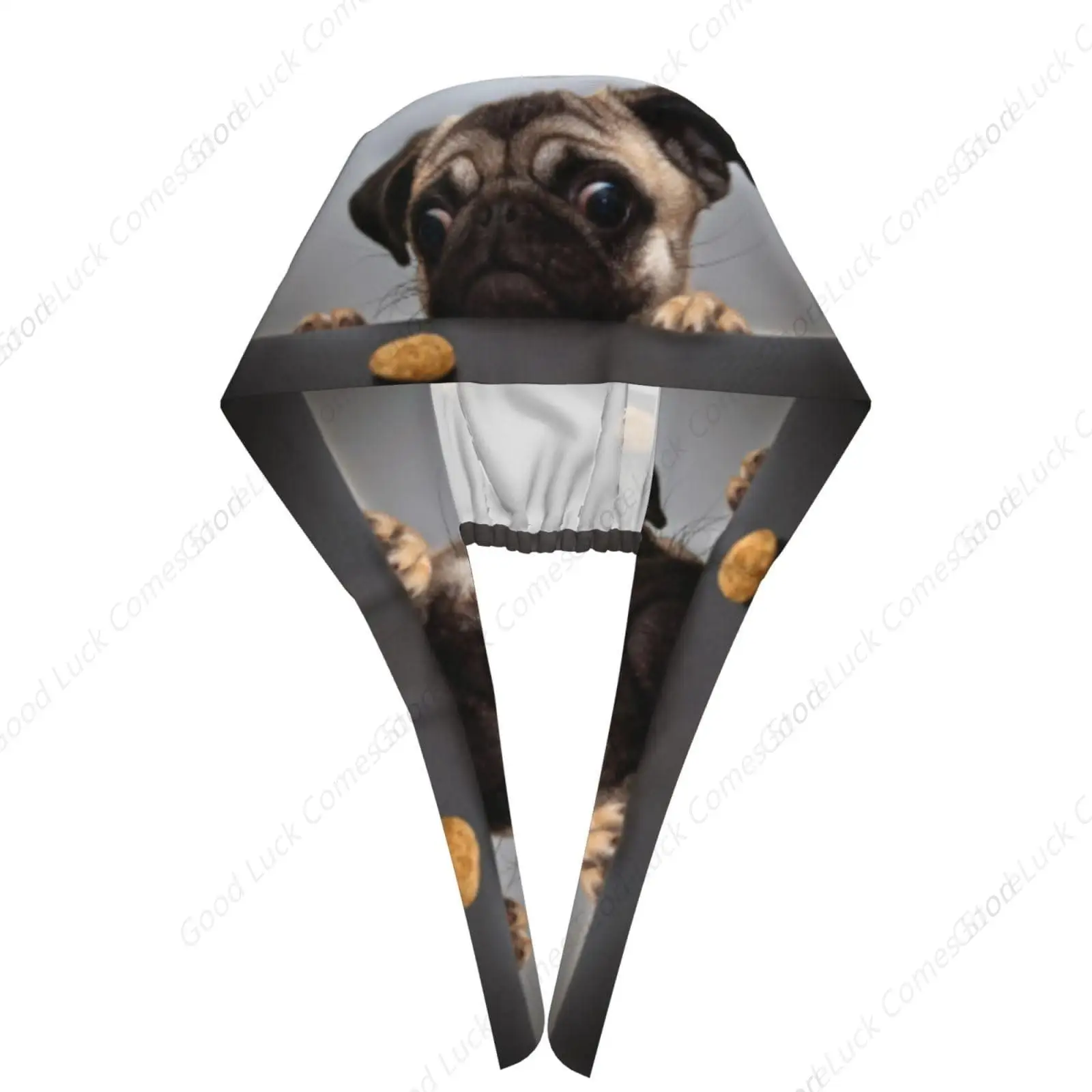 Cute Pug Dog Print Adjustable Working Cap Scrub Hat Sweatband, Fashional Elastic Bandage Tie Back Nurse Hats Head Cover