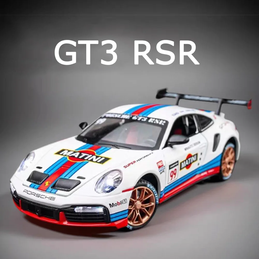 รถของเล่นจำลองรุ่น 1:24 911 GT3 RSR Turbo S รถสปอร์ต ของเล่นโลหะผสมแบบหล่อขึ้นรูป มีเสียง มีไฟ แบบดึงหลัง รถของเล่นขนาดเล็กสำหรับนักสะสม