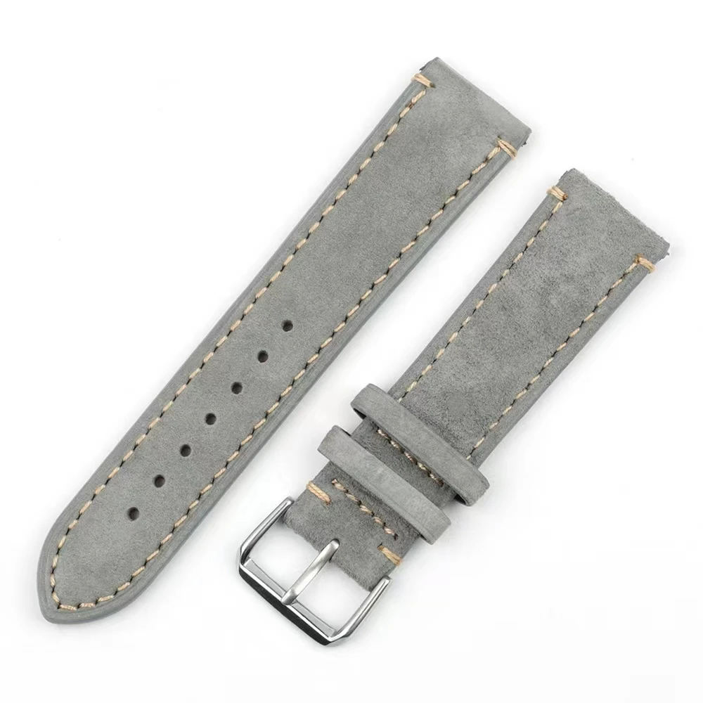 Suede leather leather men's and women's suede watch strap accessories 18 20 22 24mm stitching leather strap