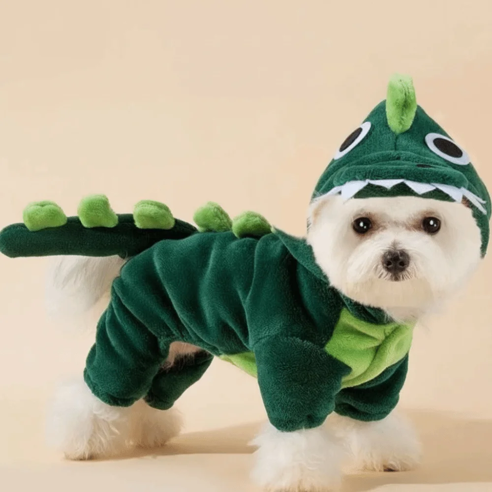 

Cute Plush Pet Dinosaur Costume Comfortable Cartoon Dog Four Legged Clothes Warm Dinosaur Transformation Outfit Cosplay Party