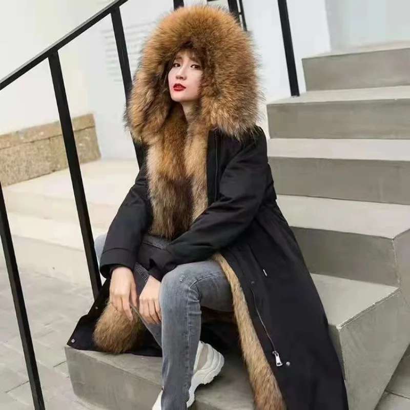 2023 Winter New Long Fur One Piece Fox Fur Overcoat Imitation Inner Tank Detachable Jacket Fur Coat