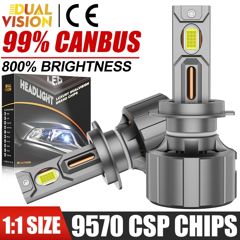 

Dualvision H7 Светодиодная лампа для фар 6000K H4 H1 H3 H8 H9 H11 9005 HB3 9006 HB4 9012 HIR2 Plug And Play Автомобильная лампа 9570 CSP Противотуманные фары