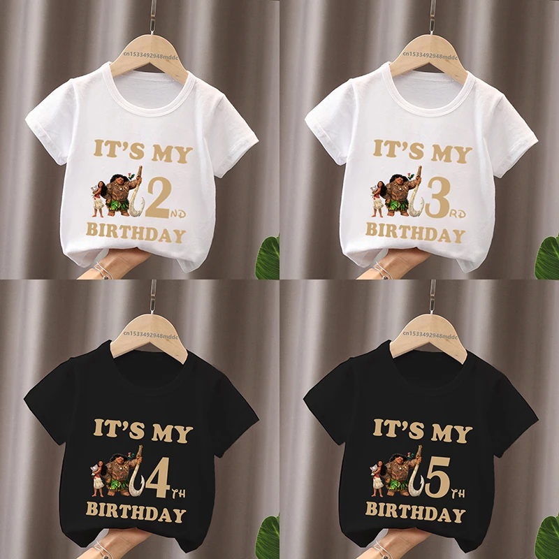 It\'s My 1 2 3 4 5 6 7 8 9 Years Birthday Boys Girls T shirt Moana Ocean Romance Princess Cartoon Kids Clothes Baby T-Shirts