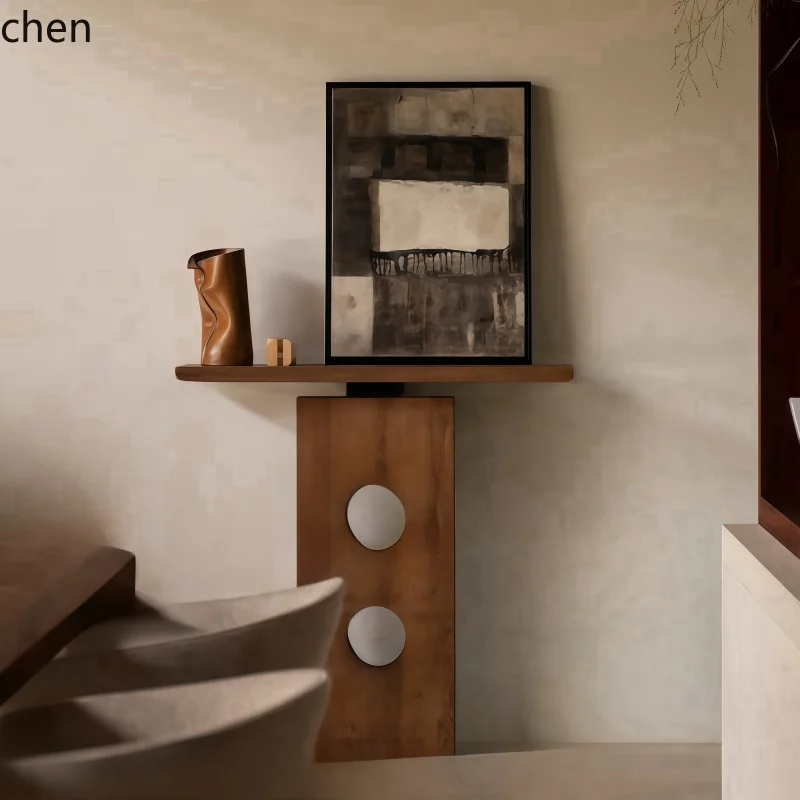 PYH medieval wabi-sabi wind solid wood entrance platform, living room partition rack, entrance cabinet