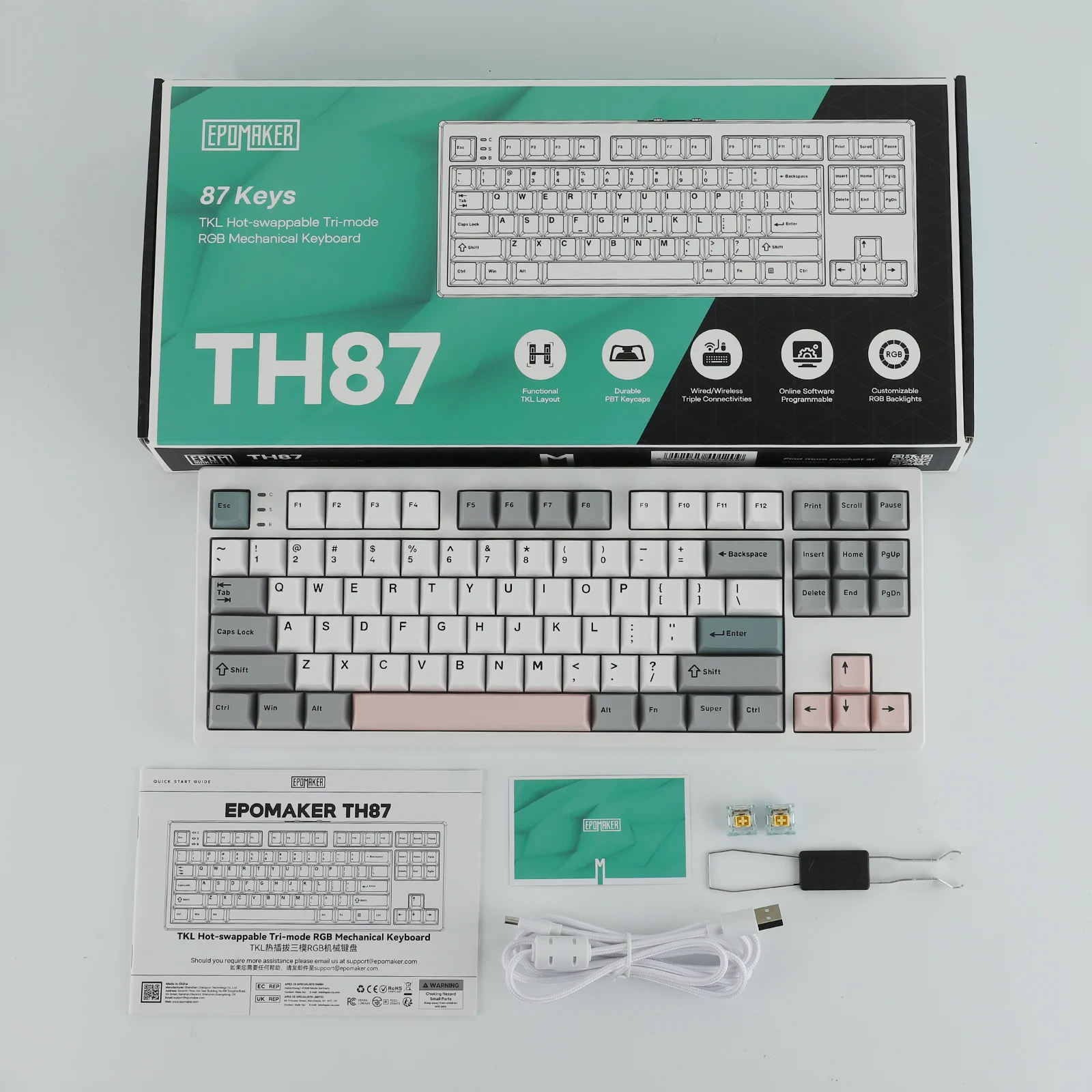EPOMAKER TH87 TKL US ANSIレイアウト ガスケット接続 有線/Bluetooth