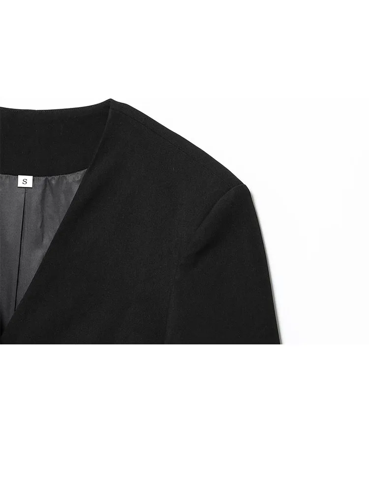 HH امرأة موضة الخريف الخامس طوق الكتفين جيب طويلة الأكمام الشريط القوس الديكور السترة الإناث عادية أنيقة سليم صالح البدلة