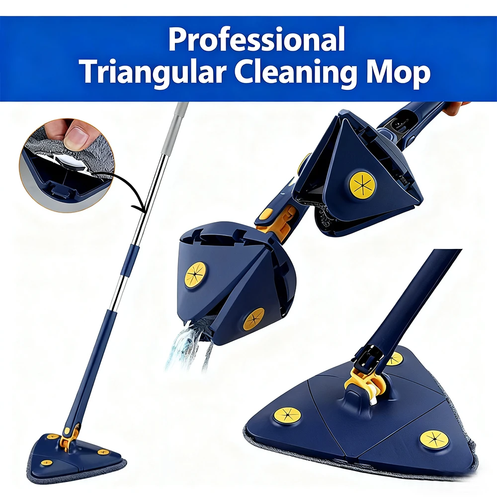 360 °   Mop de Limpeza Rotativo e Ajustável, Mop Triangular de Microfibra com Cabo Longo, Almofadas Laváveis para Piso/Teto/Esquina