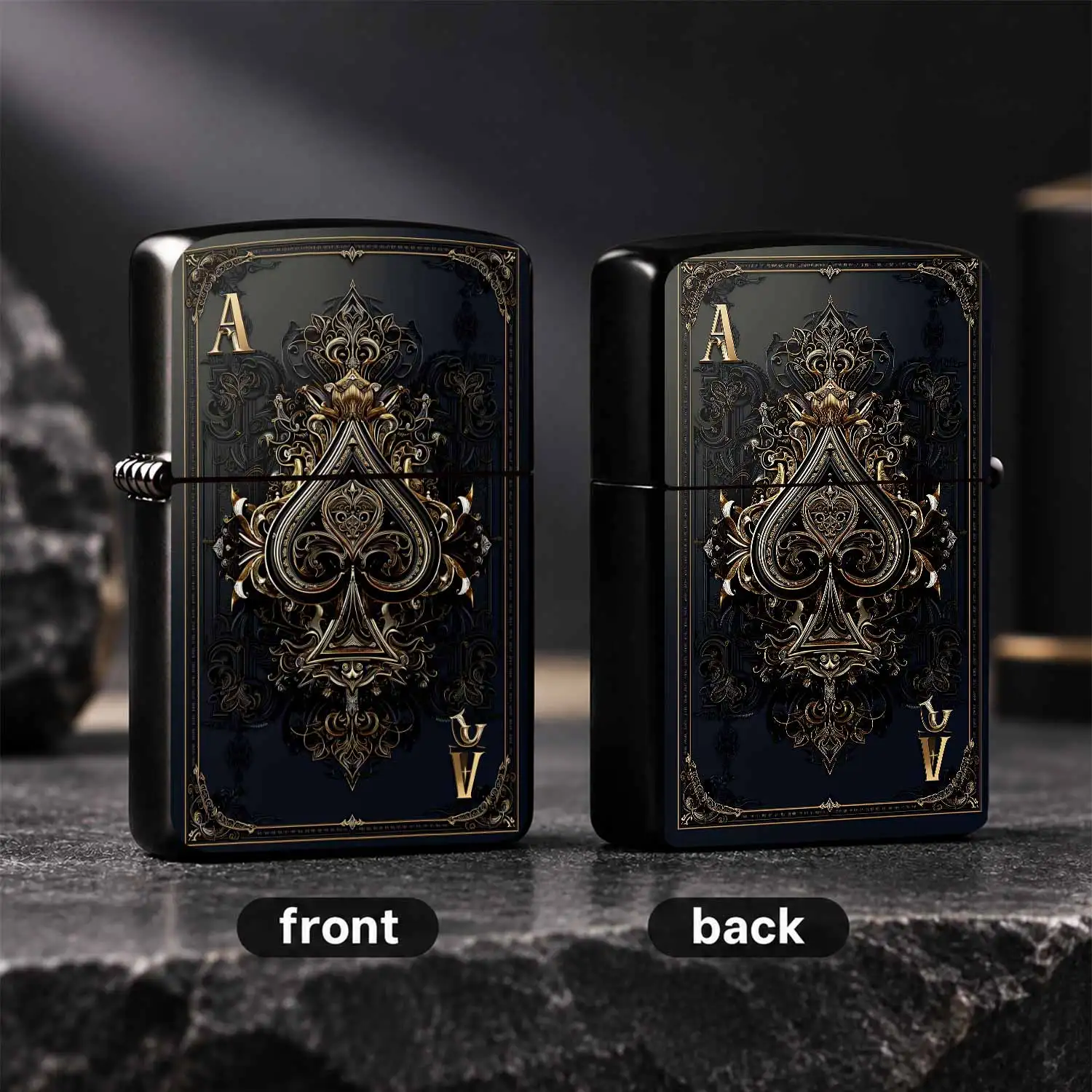 Retro Luxury Ace Of Spades Themed Portable Lighter, Exquisite Gold Foil Carved Art Pattern Decorative Piece, Stylish Versatile Daily Use Accessory, Ideal For Gifting And Personal Collection, Fits All Scenarios To Elevat A Humorous And Inter