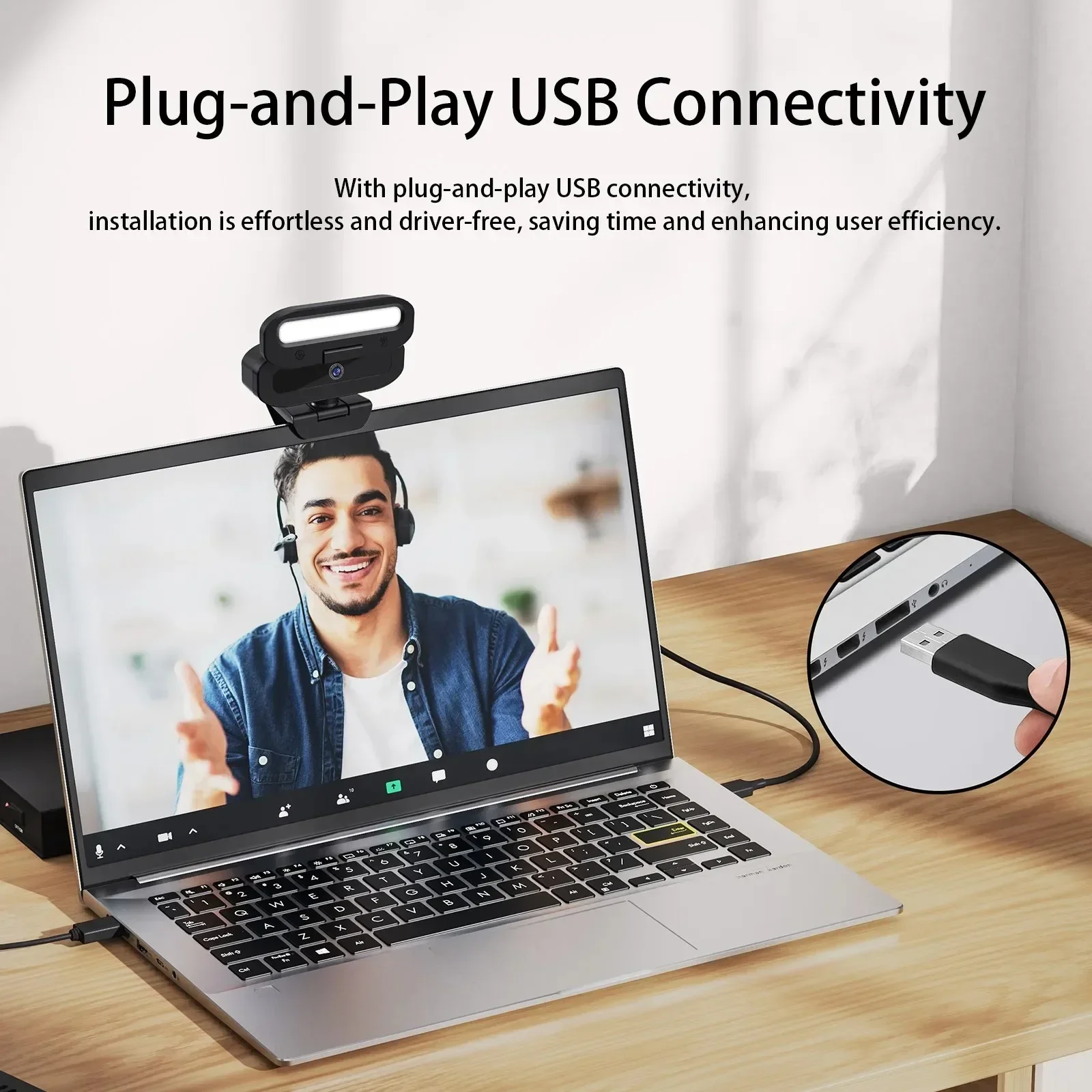 Lampu Isi LED Webcam HD 4K Penuh untuk Webcast Langsung Kamera Gamer Pertemuan Penutup Privasi USB 3.0 Steker Kompatibel Fokus Otomatis Kerja