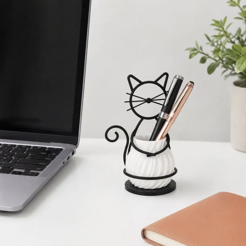 3D Printed Cat Shaped Vase Multi-functional Ornaments Metal Stand Flowerpot Creative Home Decor Desktop Flower Vase