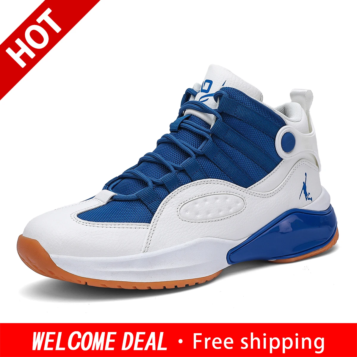 Men's High Top Basketball Trainers Big Size Breathable Knitted Upper Ankle Protection Outdoor Court Athletic Sports Sneakers