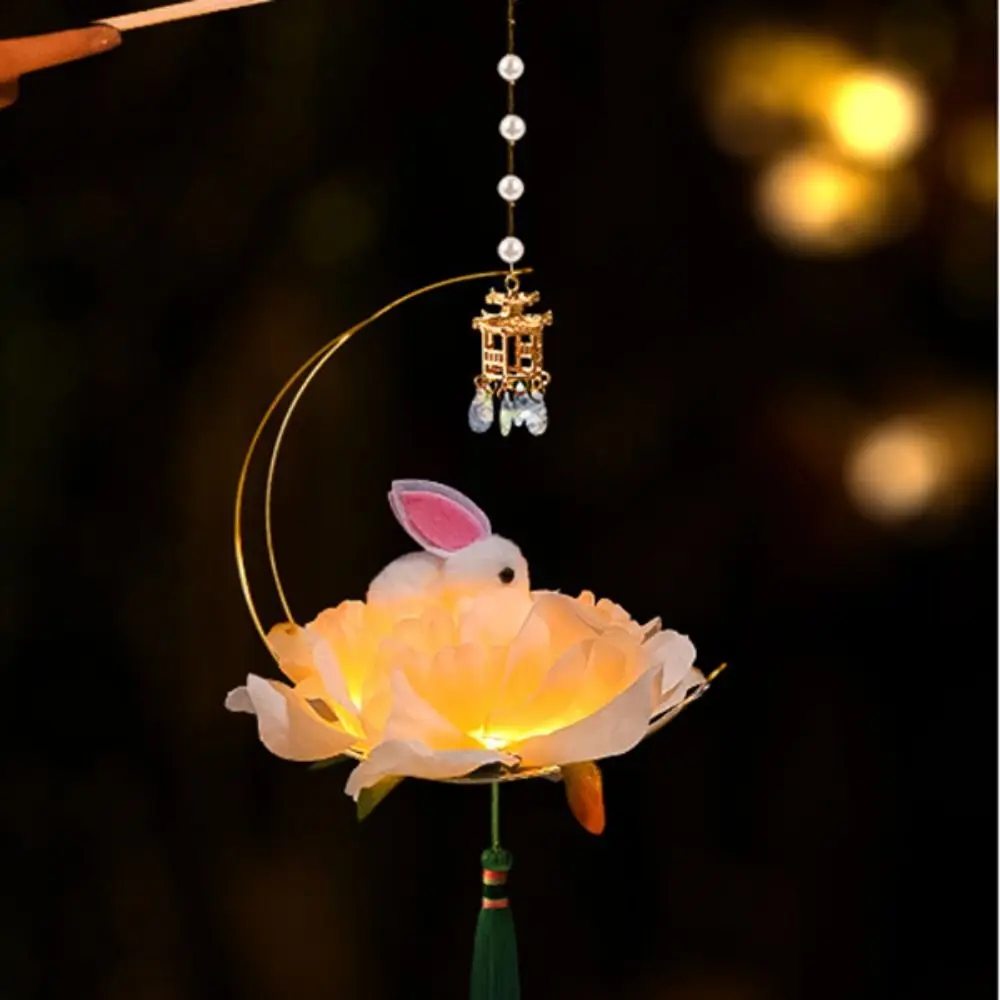 DIY Lanterns Material Chinese Traditional Lantern Cartoon Rabbit Flower Blossom Lotus Flower Light Lamp Glowing with LED Light