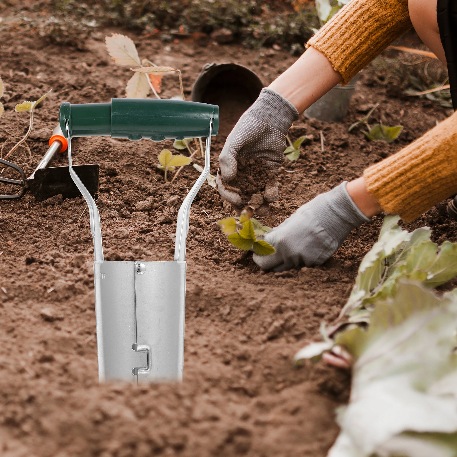 

Stainless Steel Planting Tool Tube hold Transplanting Tool held Cylinder Wood H Shovel Durable Flower Tools