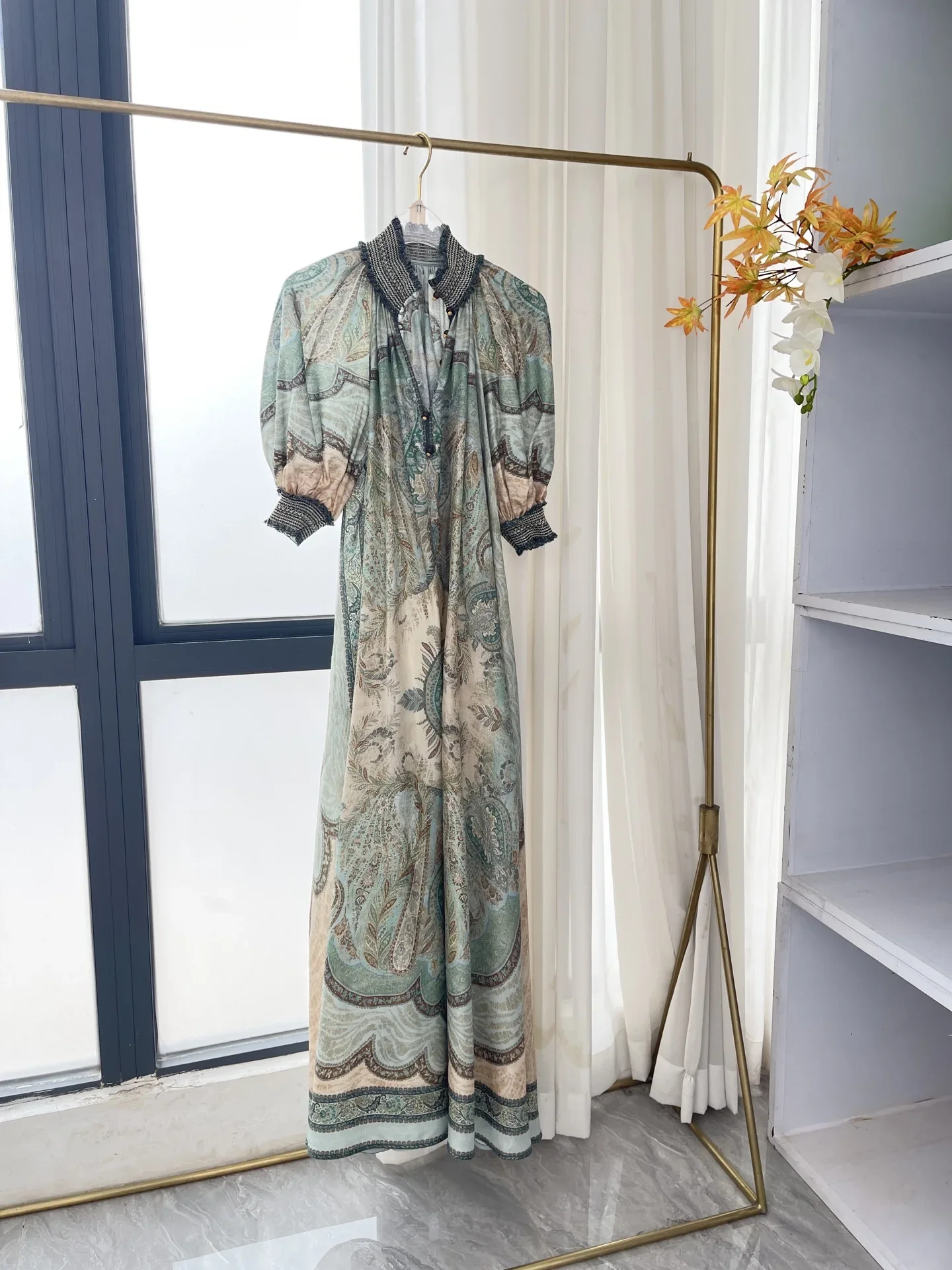 

Зеленое платье миди с коротким рукавом и принтом пейсли, новинка 2025 года