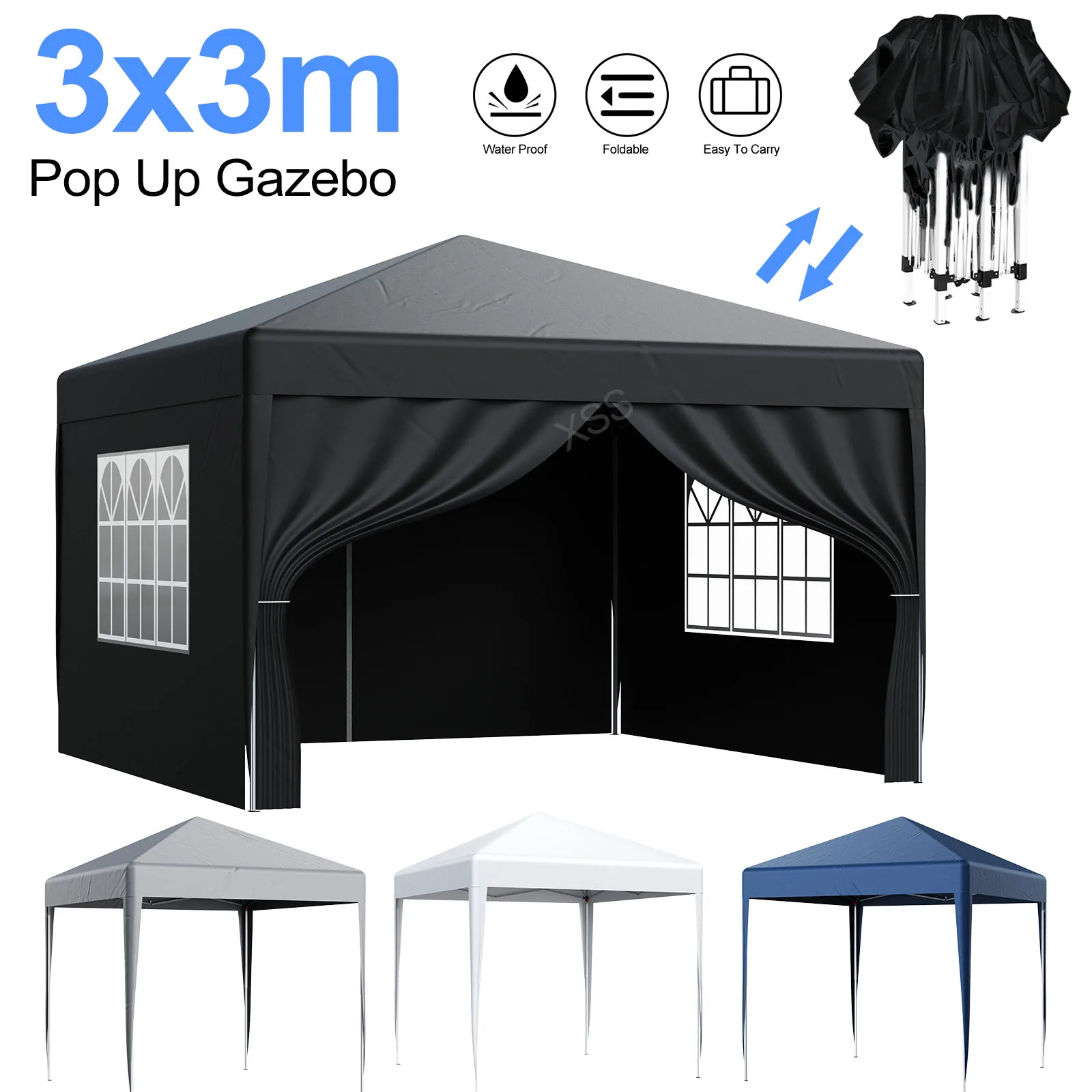 LOEFME Outdoor Tent 6-10p Family Camping Activities Waterproof UV Protection Window Tent Movable Canopy Gazebo Tent 3x3M Shelter