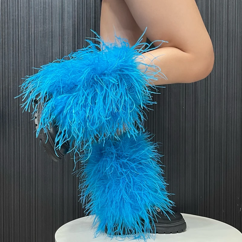 New 100% real ostrich feather leg guard, length 27cm, women's socks, spicy girl fur boots, punk knee high hip-hop socks