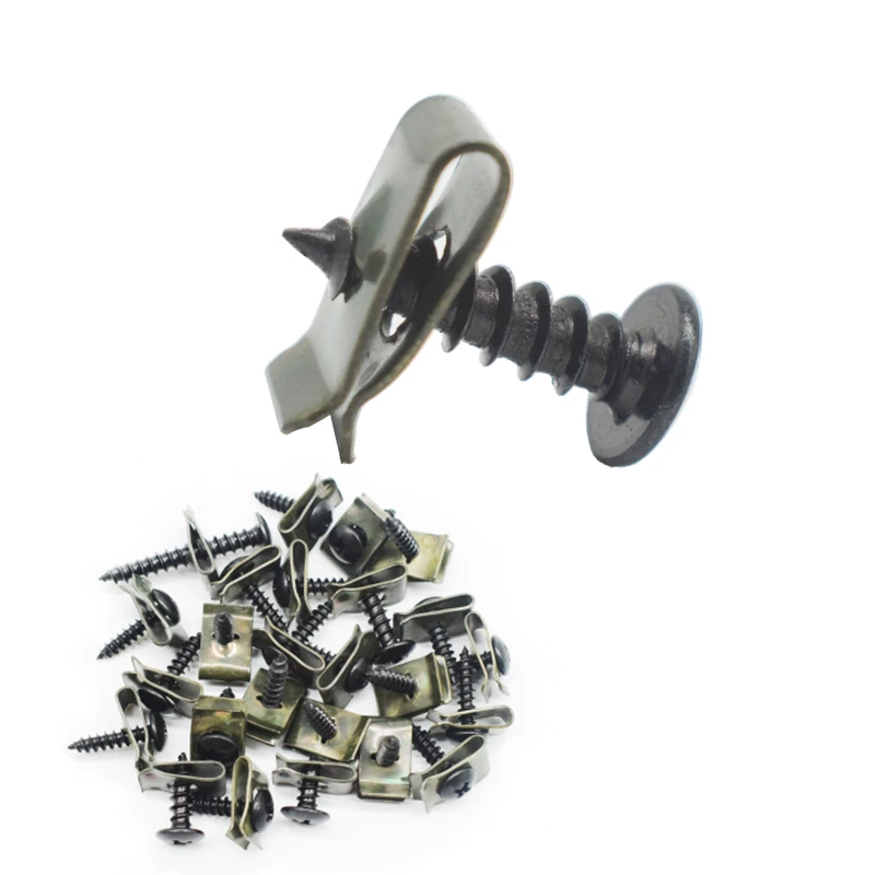 20 Sets/lot Metal Retainer Self-tapping Screws and U-Type Clips Fit Motorcycle Car Scooter ATV Moped  Ebike Plastic Cover M4 M5