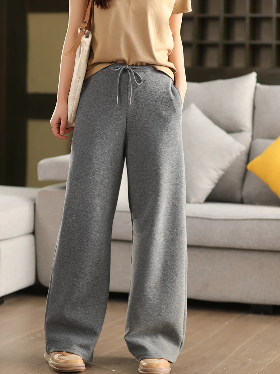 

Faionable Textured High Waist Wide Leg Pants Belted Casual Sweatpants Slimming Scythe Pants Long Commute Sle l Waist