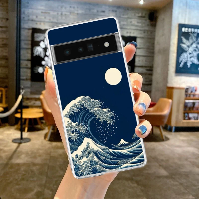 Phone Case For Google Pixel 9 8 7 6 9A 8A 7A 6A 5 4 5A 4A 3A Pro XL Soft Clear TPU Transparent Cover Fashion Great Blue Wave