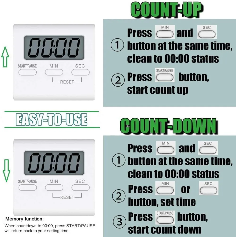 مؤقت رقمي للمطبخ مع منبه عالي ولا يوجد عد تنازلي للبطارية، أبيض