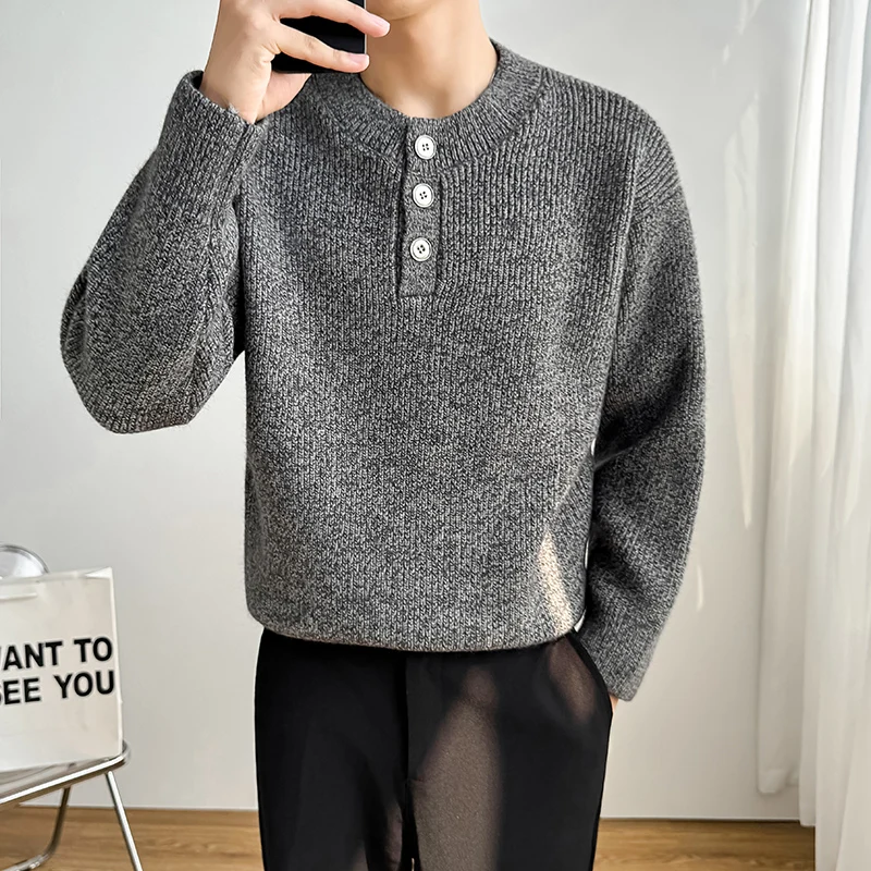 

Winter Thick Sweater Men Korean Fashion Round Collar Long Sleeve Men's Casual Sweaters Slim Fit Basic Knitted Pull Homme 4XL-M