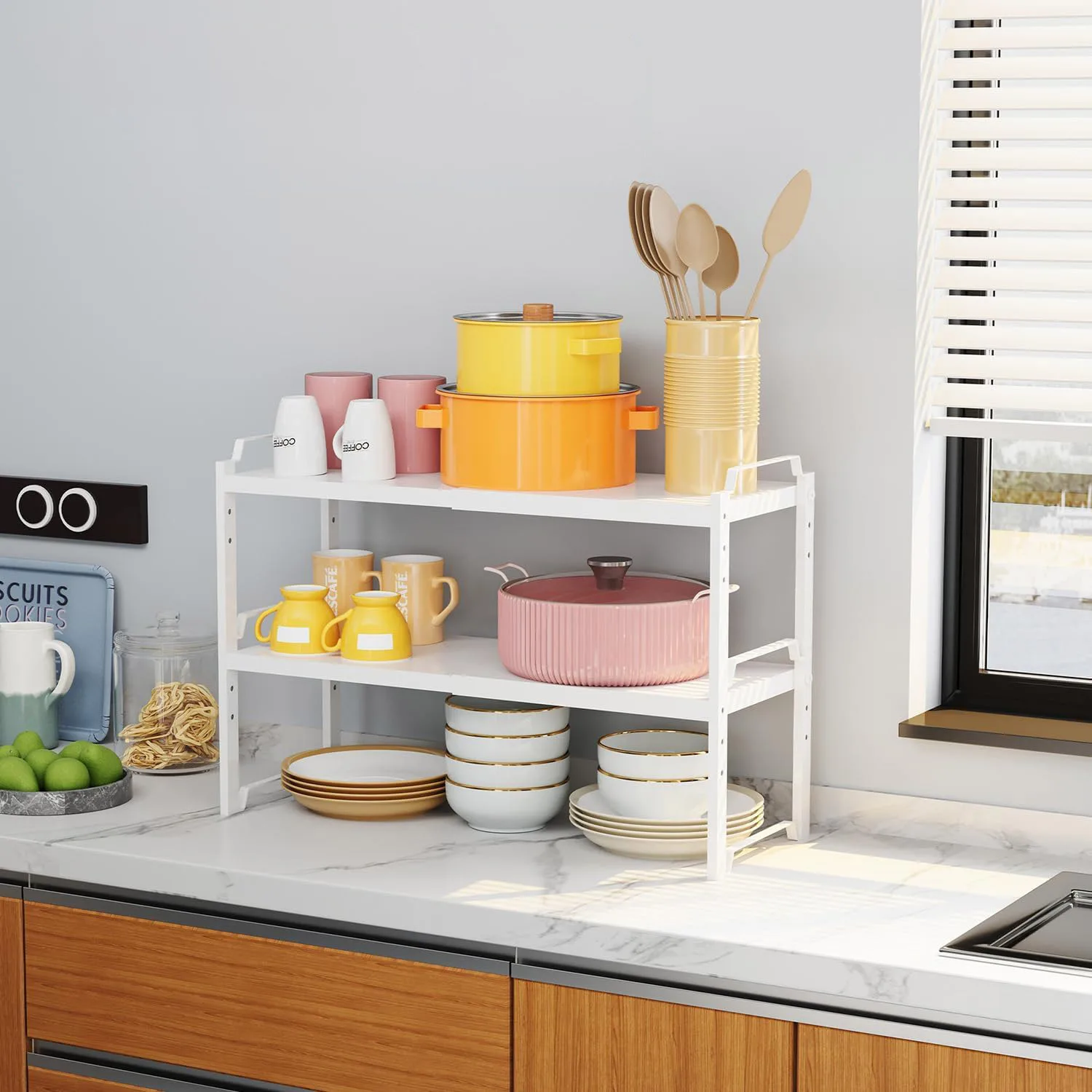 Cross-border custom wrought iron hardware telescopic rack stackable adjustable height kitchen rack seasoning